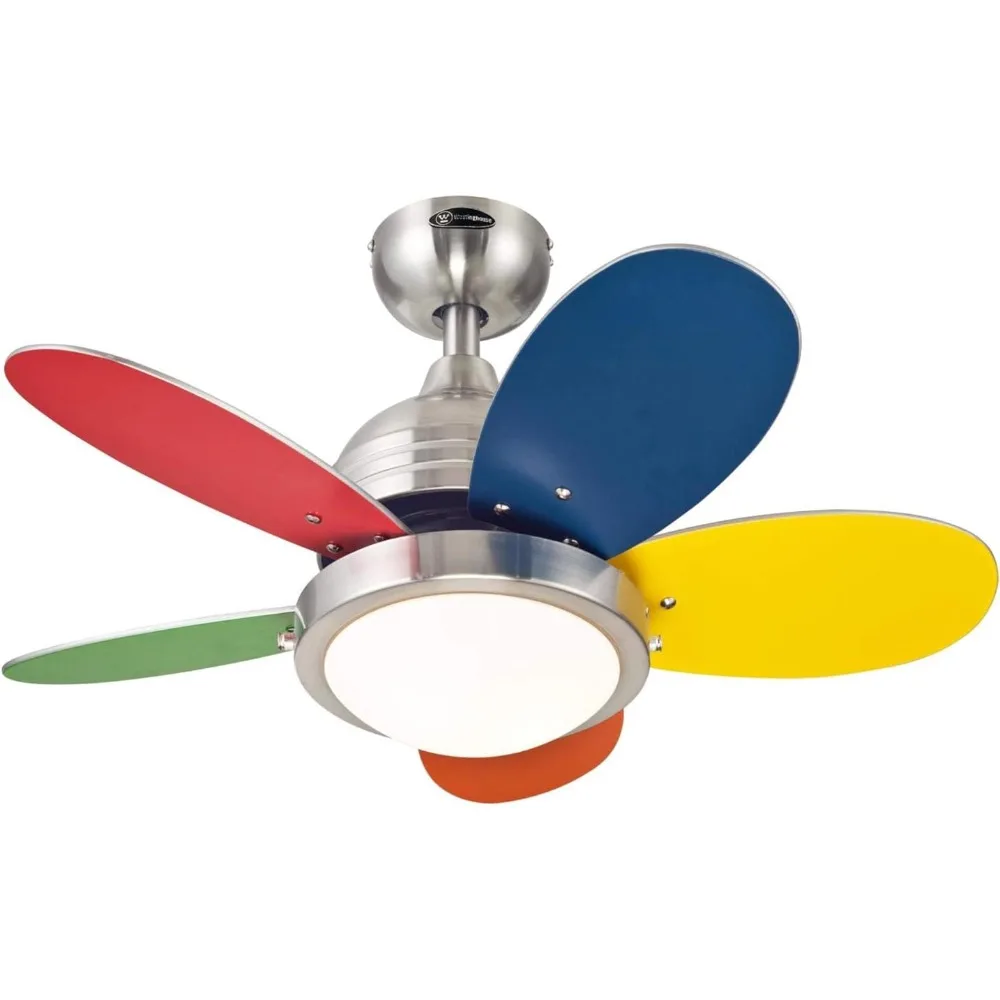 

Indoor ceiling fan with light at roundabout, 30 inches, brushed nickel for free transportation