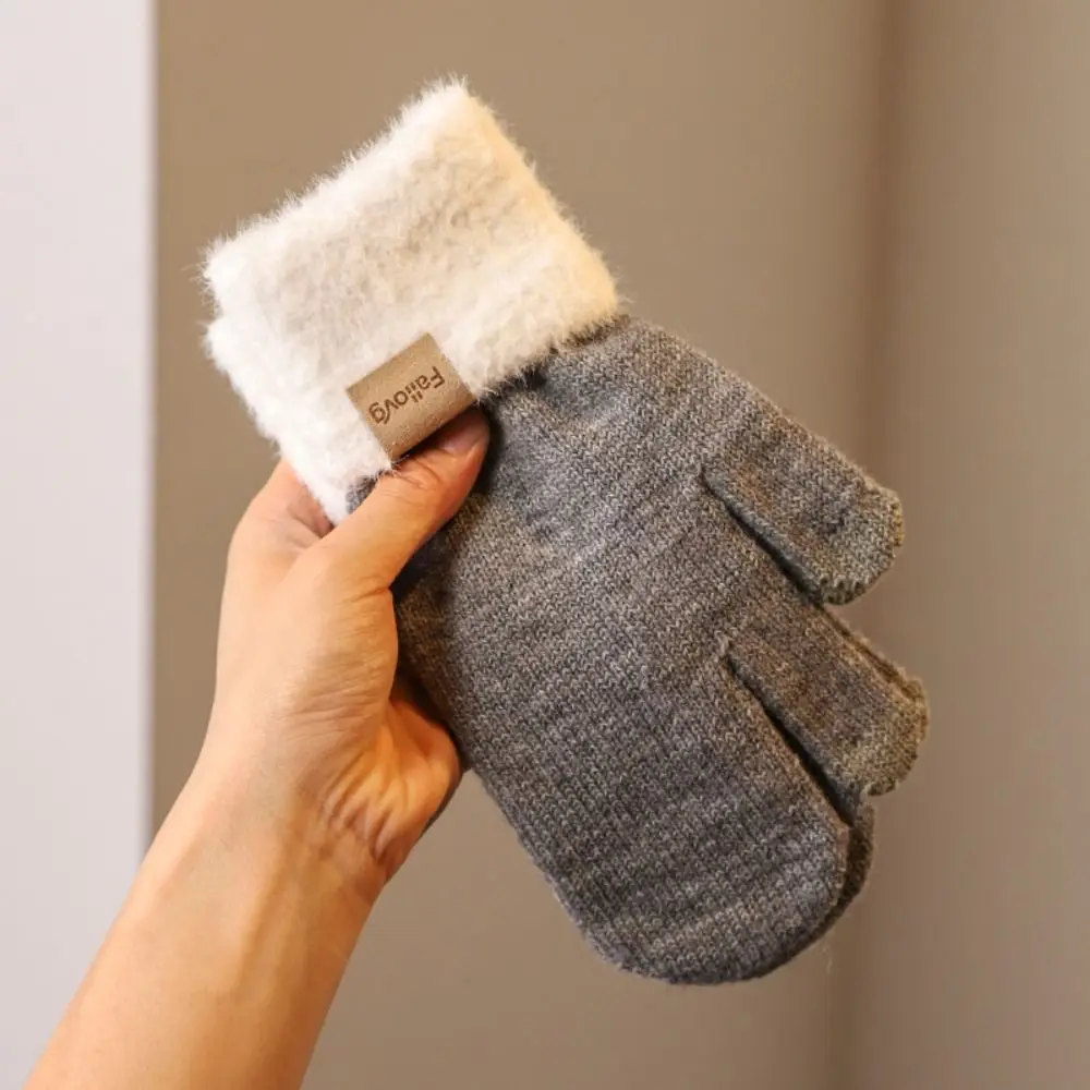 قفازات فروي سميكة لطيفة بلون سادة قفازات أصابع مقاومة للبرد قابلة للتنفس مقاومة للرياح قفازات شتوية للرجال والنساء #3