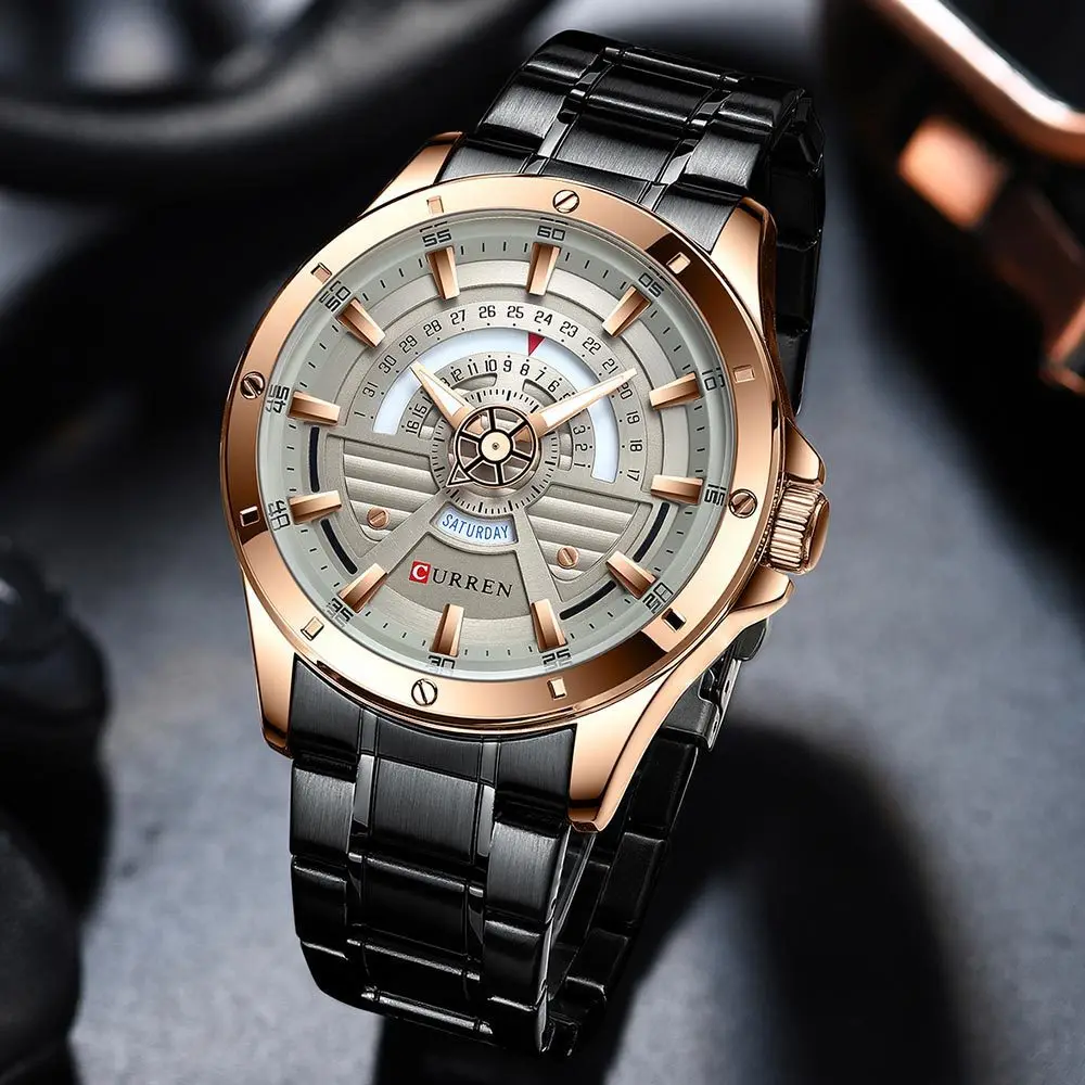 

CURREN 8381 Men's Top Quartz Wrist Watches Waterproof Date Stainless Steel Strap Business Motorcycle Quartz Watch For Men