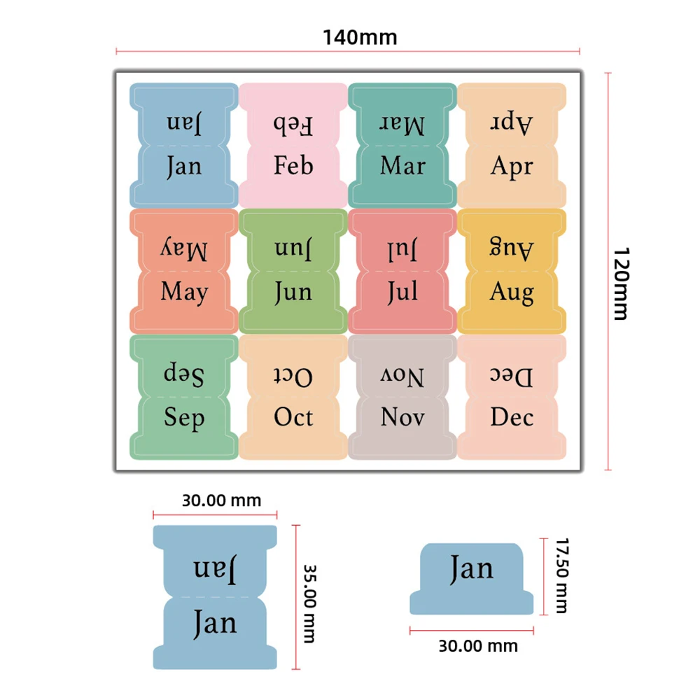 2 Vel Kleur Maanden Index Label Sticker Zelfklevende Bladwijzer Stickers Classificatie Stickers Briefpapier