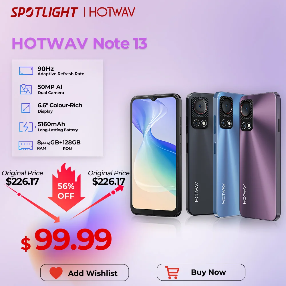 HOTWAV Note 13 Smartphone 6.6'' HD+ 90Hz Display Android 13 8GB+128GB Octa-Core Mobile Phone 50MP 5160mAh Battery Cellphone