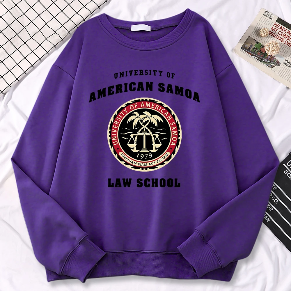 Simple Fashion Womens Pullovers University Of American Samoa Law School Print Hoody Soft Fleece Sweatshirt Loose Warm Clothes