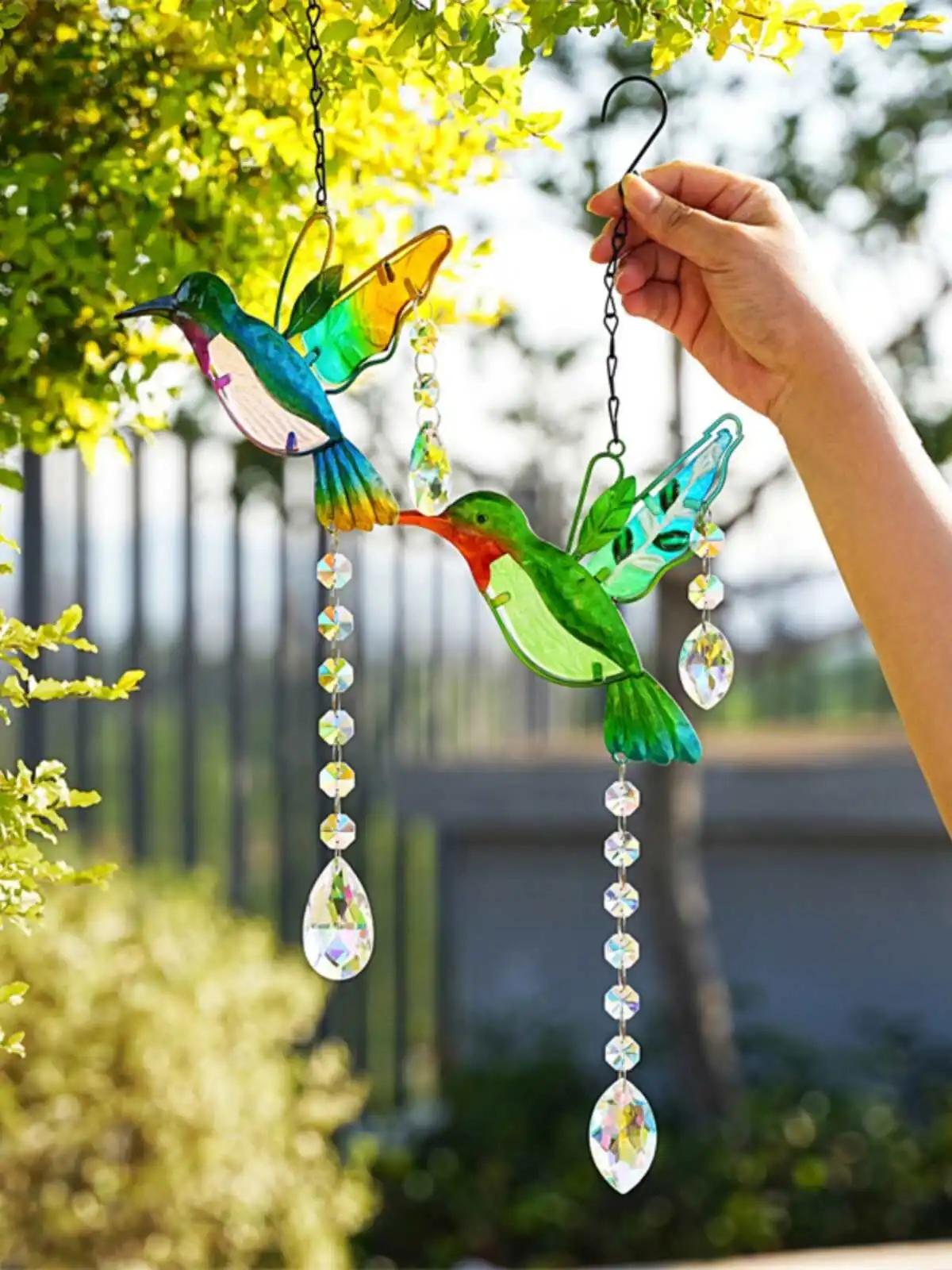 Garden glass catcher hummingbird crystal pendant sun catcher house courtyard garden metal decoration