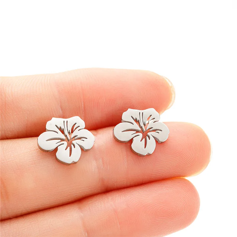Korean Fashion Stainless Steel Plant Earrings Women Wedding Jewelry Sweet Metal Flower Earings Small Lily Studs Mother Gifts