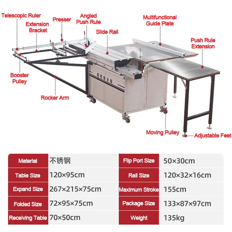 SY513 Box Type Dust-free Panel Saw Woodworking Workbench Precision Sliding Table Saw Woodworking Set