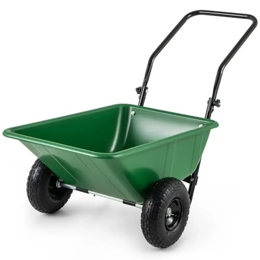 Heavy-Duty 2-Wheel Garden Utility Cart 330LBS Capacity 21 Gal Foldable Handle Yard Lawn Dual-Wheel Wheelbarrow Pneumatic Tires