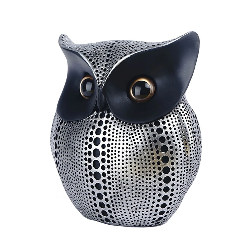 367A Owl Statue Ornament with Dots Pattern Tabletop Resins Animal Figurine for Shelf and Mantels Display Gift for Collectors