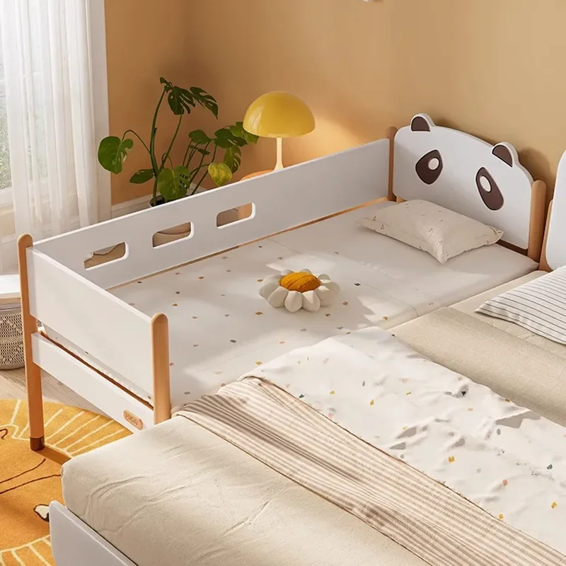 for Nordic Solid Wood Children Bed Splicing Panda Crib Queen Size Widened Adjustable Height Guardrail Anti-collision Bed