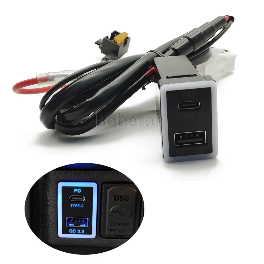 12V Quick Car Charger TYPE-C PD QC3.0 USB Interface Socket Fast Car Charger Fit for Toyota Corolla Levin Prado FJ Cruiser