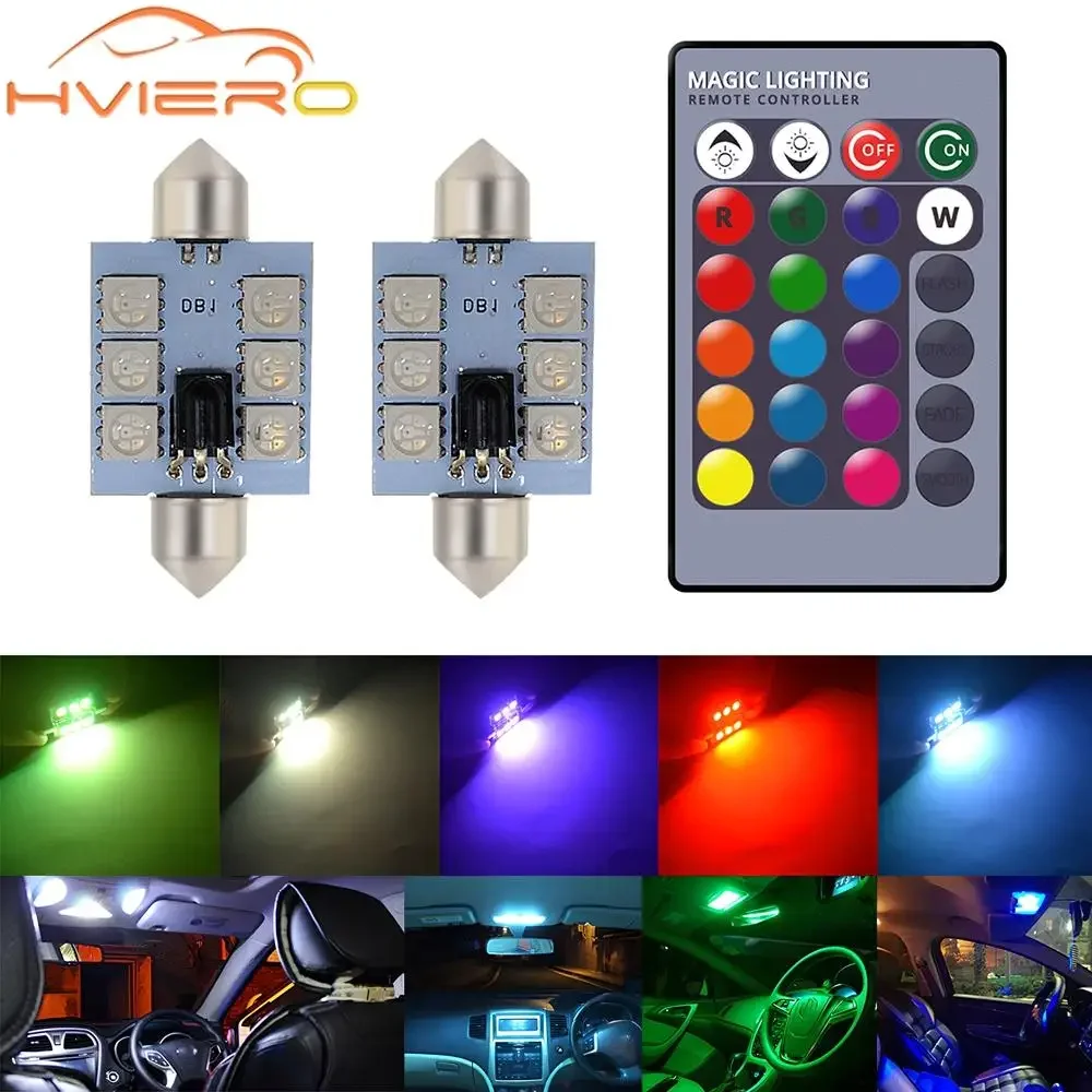 

C5w Car Led RGB 5050 6SMD 31mm-41mm Festoon Dome Door Lights Automobile Remotes Controller Colorful Lamps Roof Atmospheres Bulbs