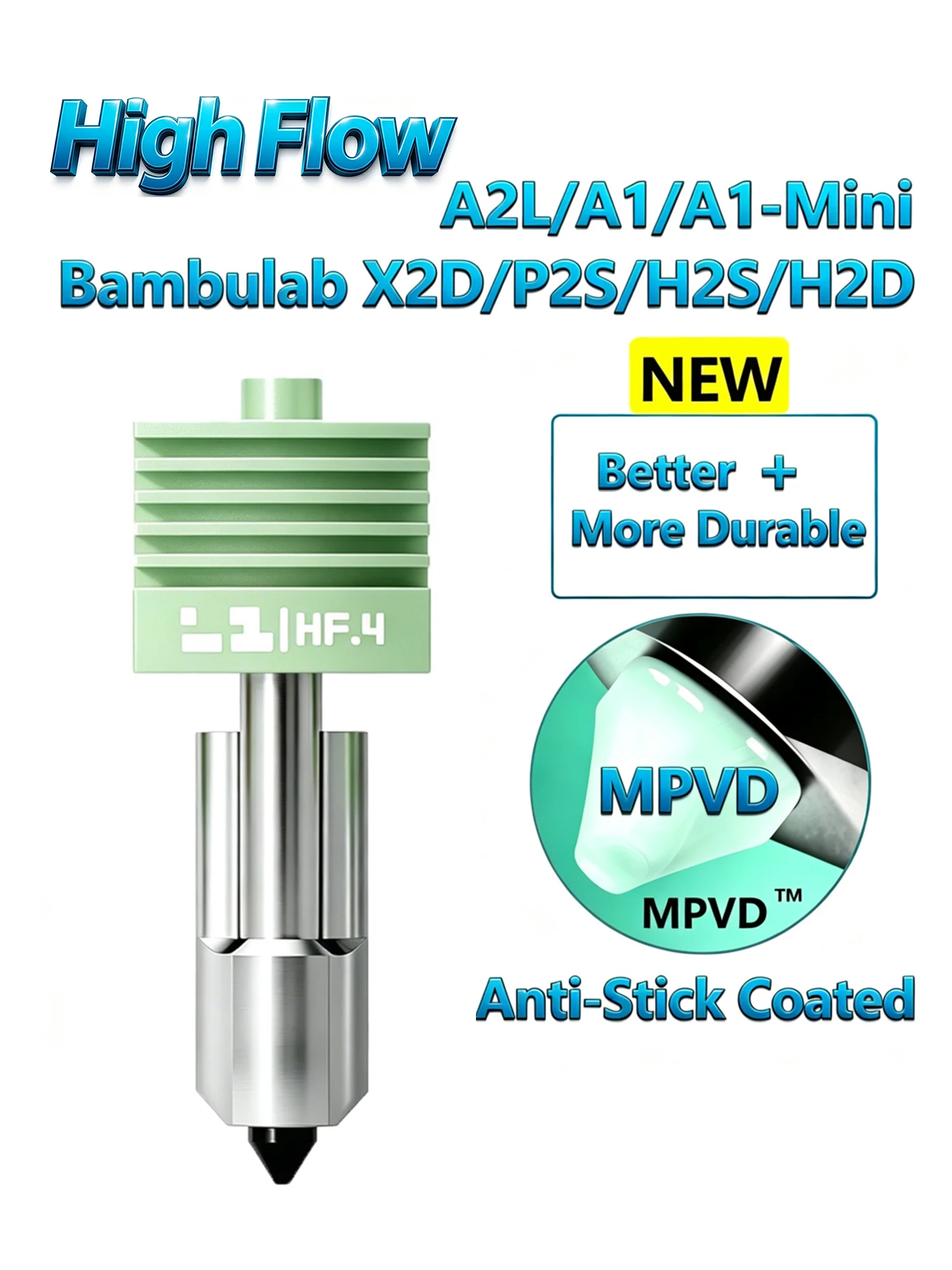 Nowy hotend MPVD o wysokim przepływie dla Bambu Lab A2L X2D P2S H2D H2S A1 MINI A1, ulepszone dysze, powłoka antyadhezyjna, wysoka twardość, akcesoria 3D — zdjęcie produktu 6