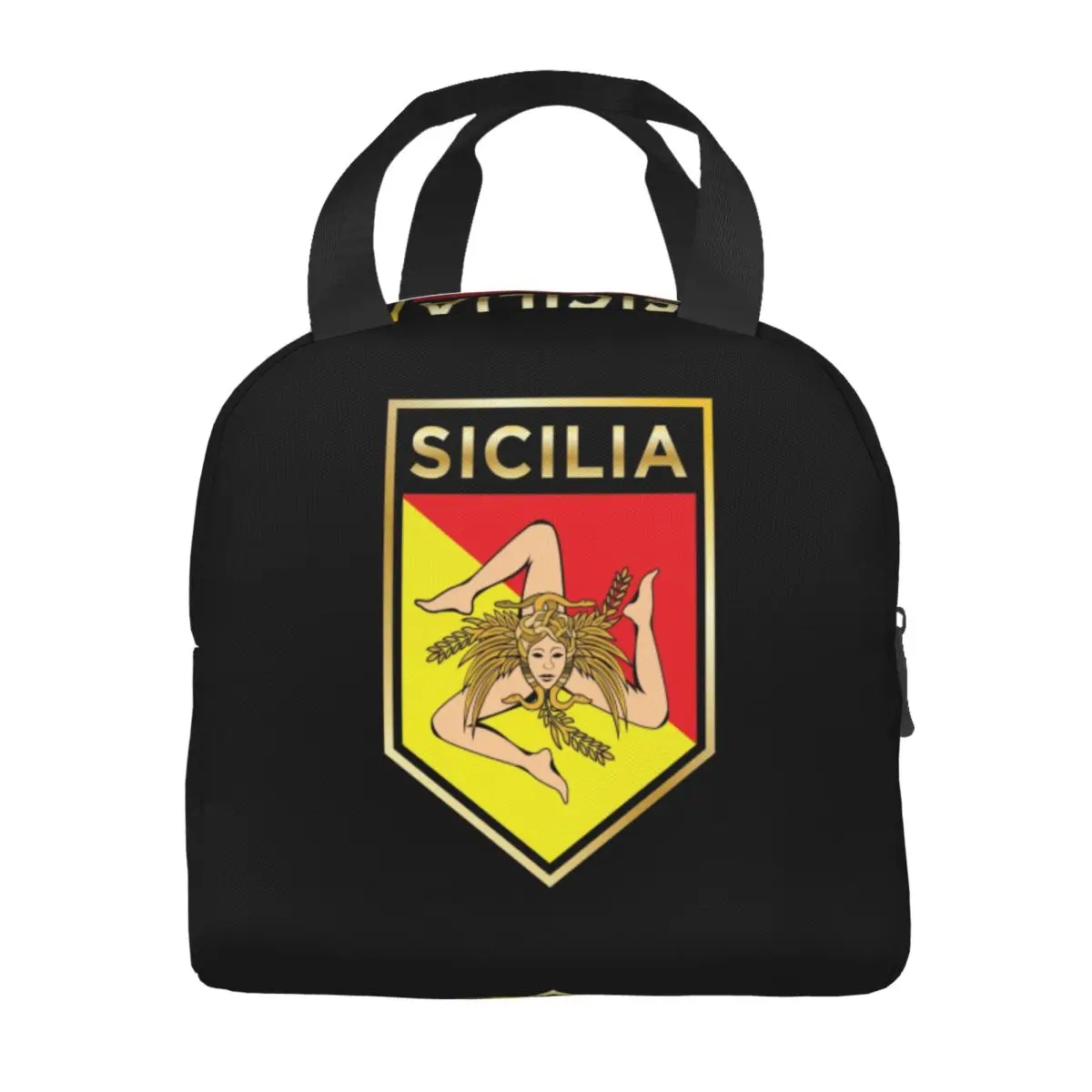 Custom Sicilan Shield Insulated Lunch Bag for Women Portable Trinacria Sicily Flag Thermal Cooler Bento Box Beach Camping Travel