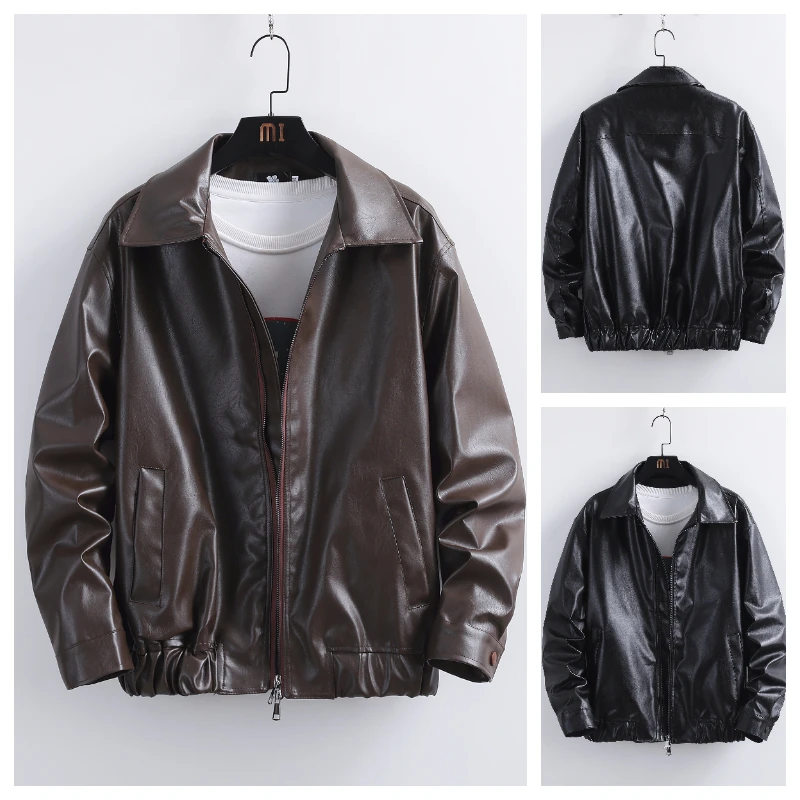 

2023 Autumn New Men's Leather Jackets Korean Version Slim Fitting Motorcycle Leather Jacket Mens Coats PU