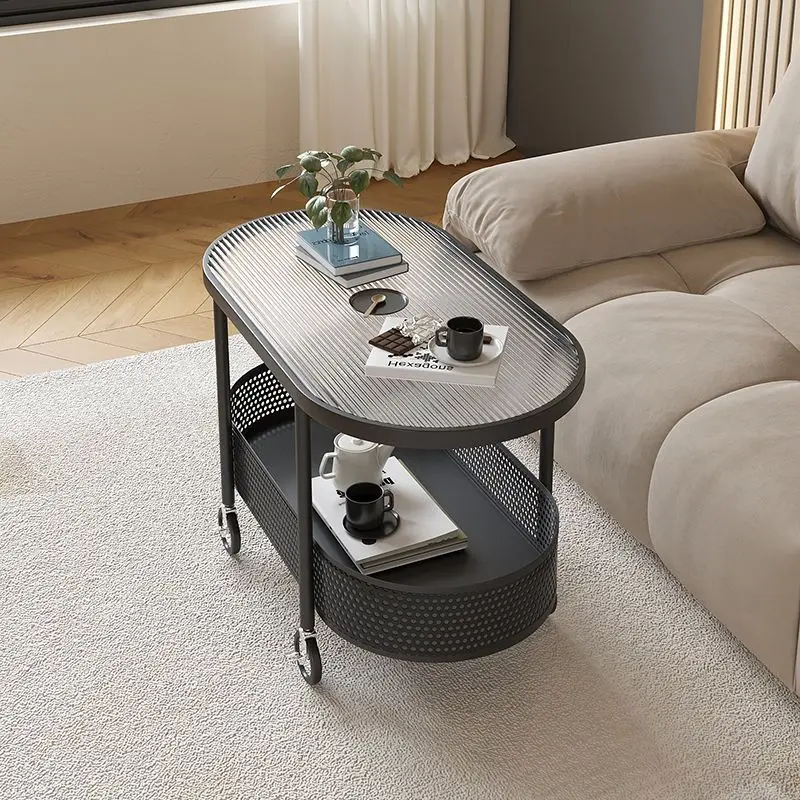 Internet Celebrity Simple Movable Trolley Sofa Side   Light Luxury Tempered Glass Modern Bedside Side Cabinet