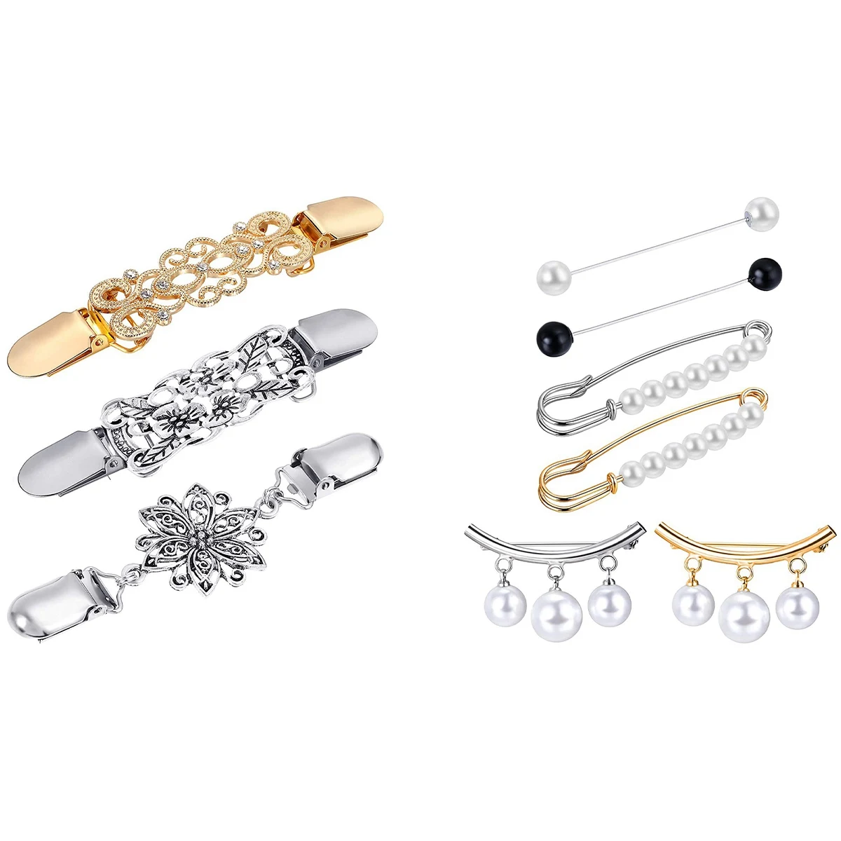 

TEXU 6 Pieces Sweater Shawl Clips Faux Pearl Clip With 3 Pieces Sweater Shawl Clips Dresses Cardigan Collar Brooch