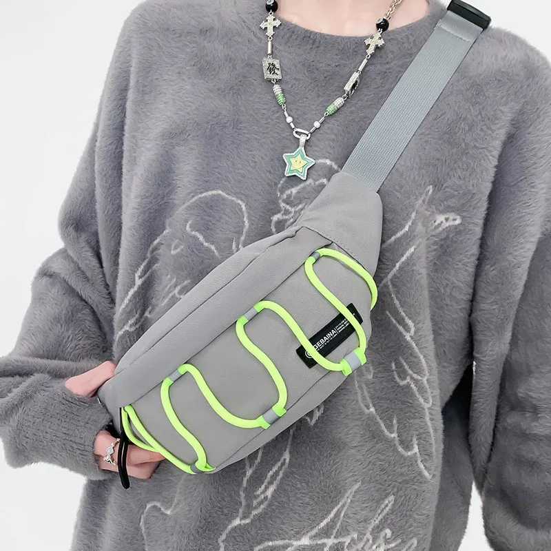 

Young Boy Casual Chest Bag Canvas Waist Bags For Man Reflective Strip Zipper Fanny Pack Boy Fashion Belt Bag Travel Leisure