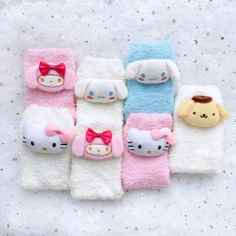 

New Kawaii Sanrio Anime Cartoon Kuro My Spin Cinnamon Roll Dingo Rice Miss Innovative High Value Plush Socks Winter Warm Socks