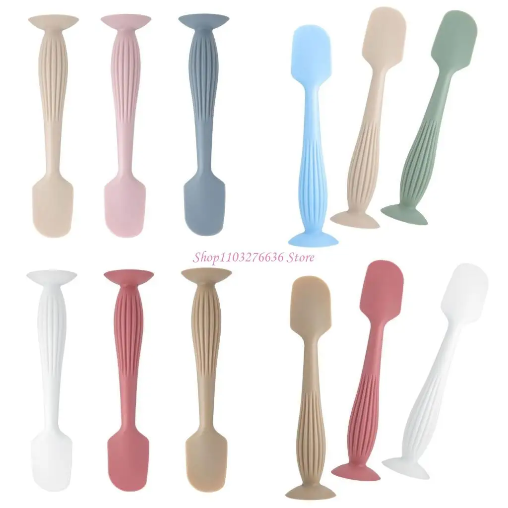 

R6FD 3Pcs Easy Clean Baby Diaper Rash Cream Applicator Spoon Brush Silicone Scraper Butt Care Spatula with Suction Base