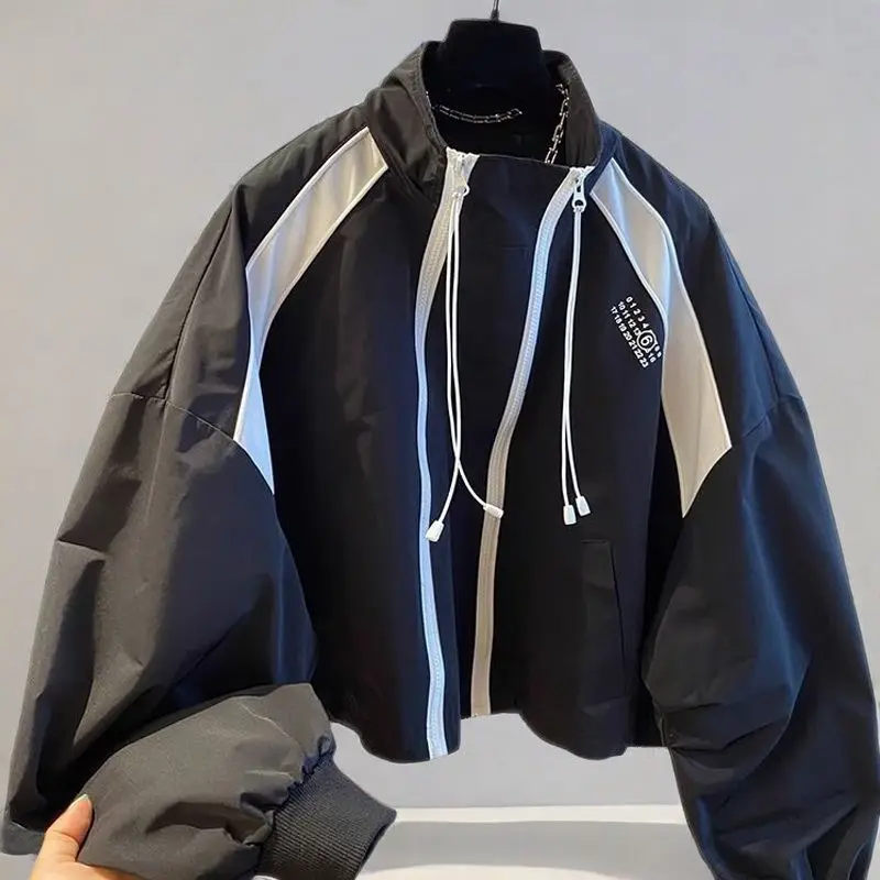 Zipper Design Niche Loose Casual Stand Collar Windbreaker Jacket Spring and Autumn Short Jacket Jacket Top