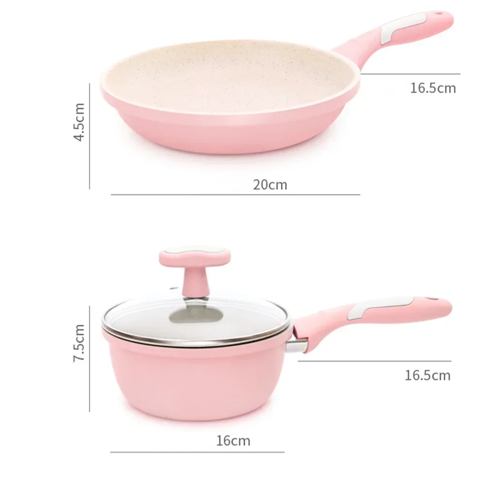 Maifan Stone Kitchen Soup Non-Stick Frying Pan Set  Pot Milk Pan with  Handle Lid Pot Cookware Set Cooking Utensils for Kitchen