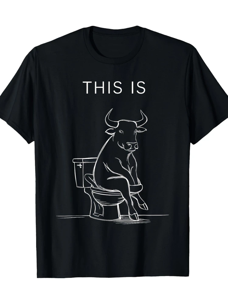 

Funny Bull on Toilet Graphic pattern -100% cotton summer short-sleeved O-neck men's printed T-shirt.