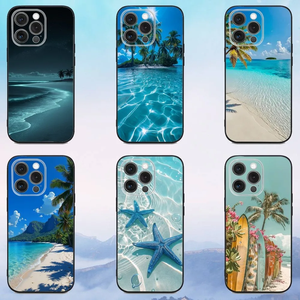 

Sea Tropical Palm Trees Beach Phone Case For iPhone 16e,16,15,14,13,12,11,Pro,X,XS,Max,XR,Plus,Mini Soft Black Cover