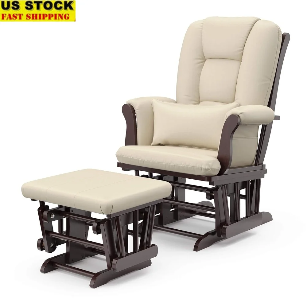 

Smooth Gliding Rocking Chair and Ottoman Set with Storage Pocket and Free Lumbar Pillow Baby Nursery Comfort