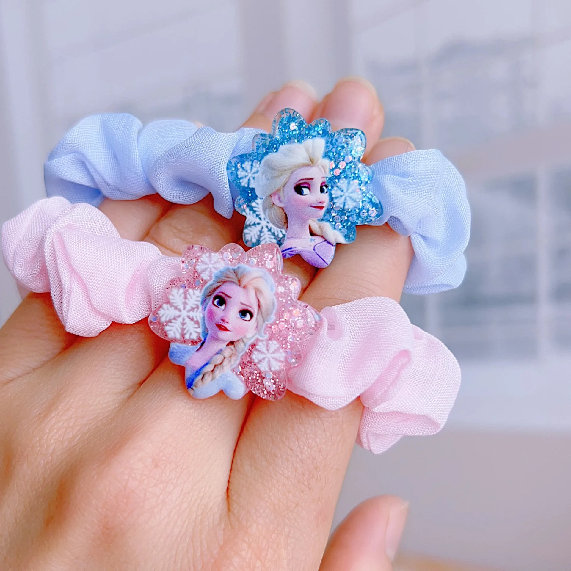 5 Stück Damen Frozen Haargummis Haarseile Elsa Cartoon Haarspangen Haarnadeln Gummiband Mode Pailletten Blau Rosa Mädchen Kopfschmuck – Detail 7