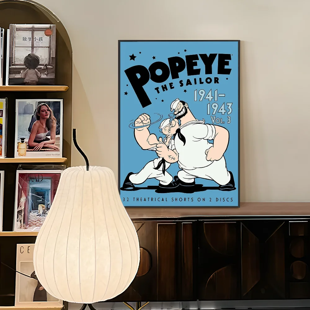 Cute Cartoon P-Popeye Movie Sticky Posters Fancy Wall Sticker For Living Room Bar Decoration Vintage Decorative Painting