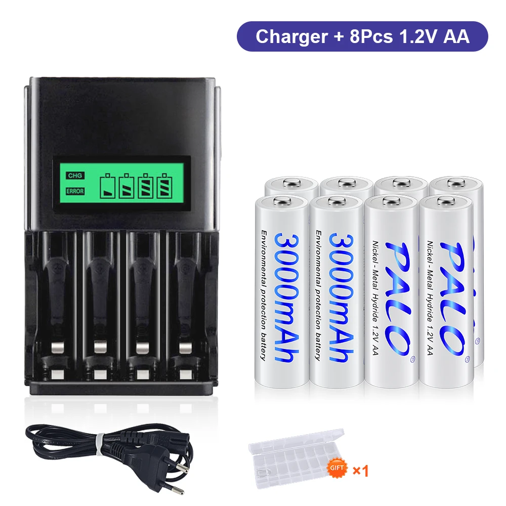 

PALO 1.2V 3000mAh AA Rechargeable Battery NIMH 2A AA Batteries For Flashlight toy camera Toys with AA AAA battery charger