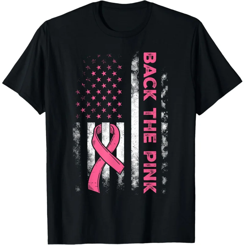 

Back The Pink Us Flag Breast Cancer Awareness Women Men Kids T-Shirt Unisex