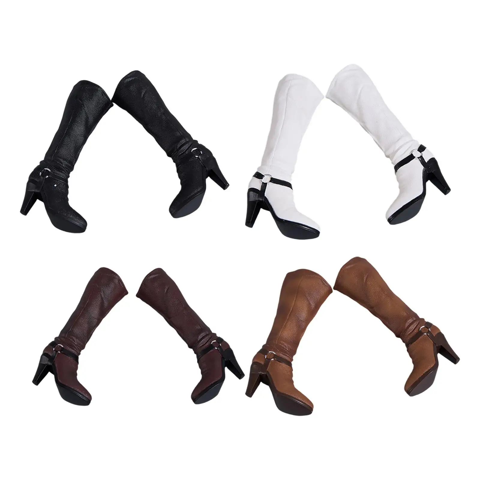 Miniature Doll Action Figure Boots Solid PU High Heels Footwear Model for 1 6 Scale Dolls Collection
