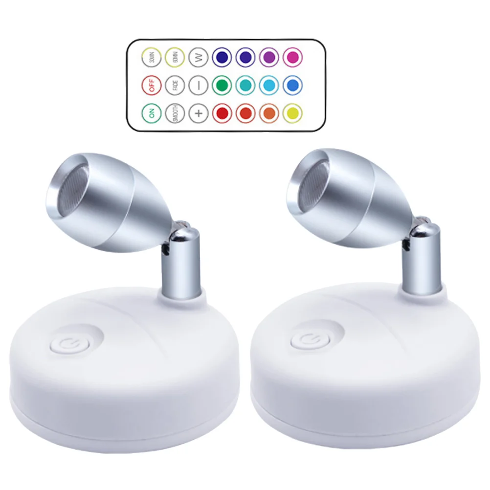 

2pcs Indoor Spot Light RGB Wireless Lights LED Under Cabinet Spotlight Wireless Small Lights Indoor Rgb Puck Focus Decoration