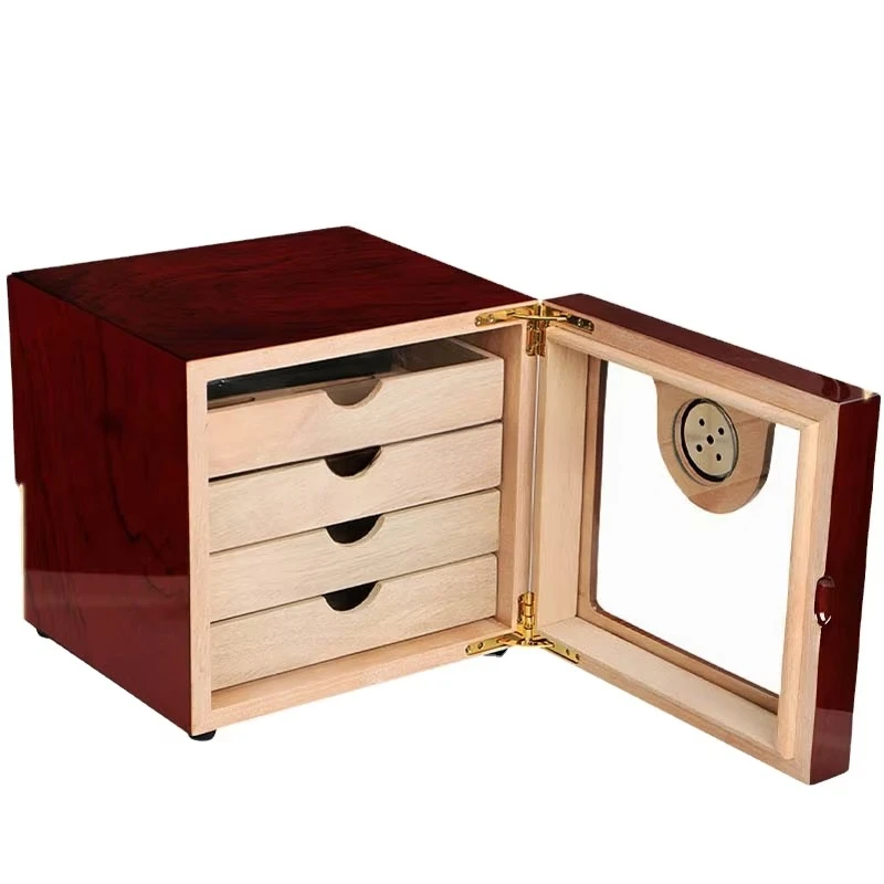 Custom Wooden 4 Drawers Cigar Boxes Cabinet  Australia Humidor Good Quality Wood Cigar Humidor Box With Hygrometer Gauge