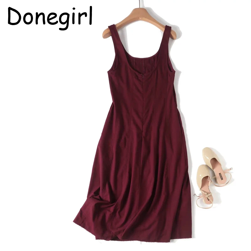 

New 2025 Summer Dress Women Fashion drape elegant linen Midi Dress Vintage Sleeveless Back Zipper Female Dresses Mujer y2k