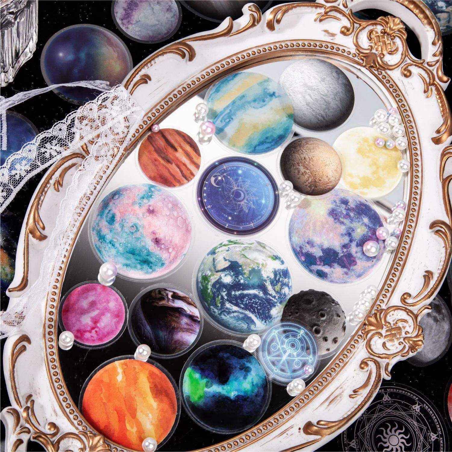 15 Pcs Scrapbooks Stickers Decals DIY Decoration Moon Phase planet Stickers For Laptop Scrapbook Suitcase Notebooks Album