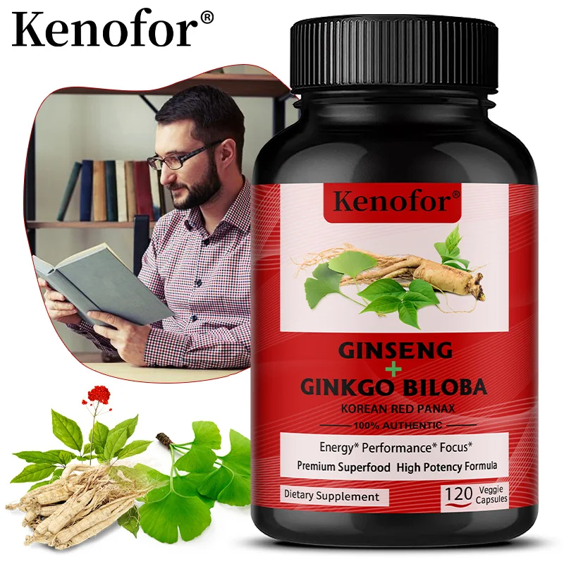 Ginkgo Biloba & Ginseng Capsules - Brain Support, Focus, Clarity, Daily Energy, Vitality, Antioxidant & Immune Wellness