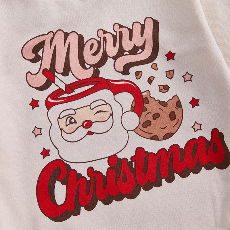 Baby Christmas Romper Long Sleeve Crew Neck Santa Cookie Print Bodysuit Newborn Winter Playsuit