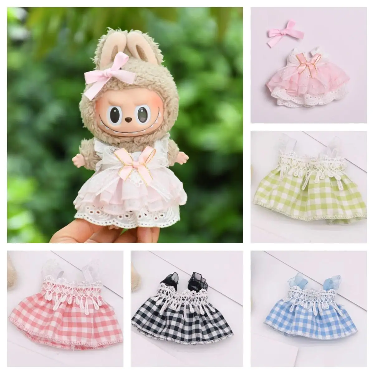 Mini Plush Doll'S Clothes Outfit Accessories For Korea Kpop Exo Labubu V1 V2 Idol pink bow gauze skirt Clothing Gift