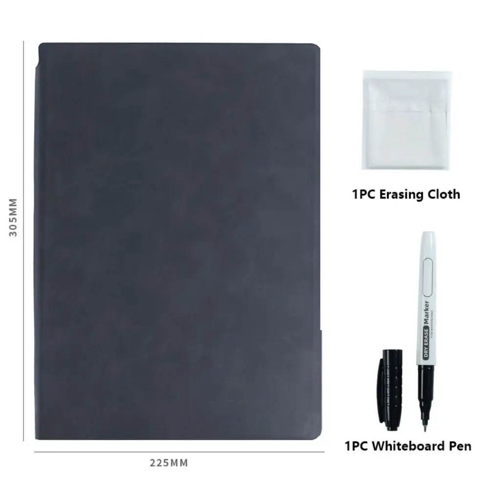 Reusable A4 Whiteboard Notebook Leather With Whiteboard Pen Writing Board Stationery With Erasing Cloth Weekly Planner