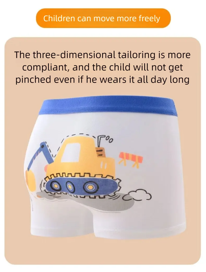 Jungen-Unterwäsche, Baumwoll-Boxershorts, bedruckt, Baufahrzeug, atmungsaktiv, bequem zum Laufen, Unterhose für Jungen, Kinder, 1–10 Jahre – Detail 4