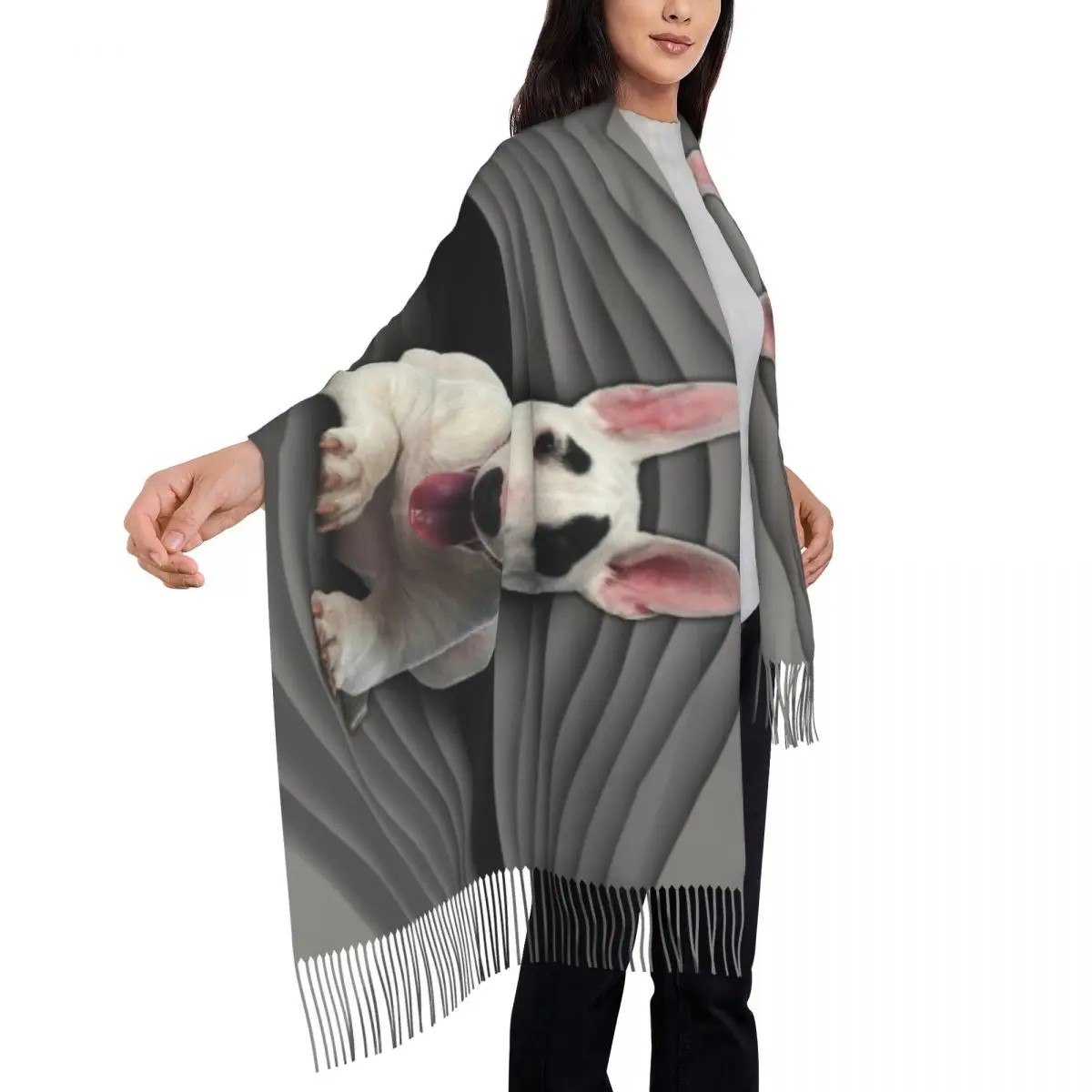 Lady Long Fashion Bull Terrier Scarves Women Winter Thick Warm Tassel Shawl Wrap Dog Animal Scarf image 4