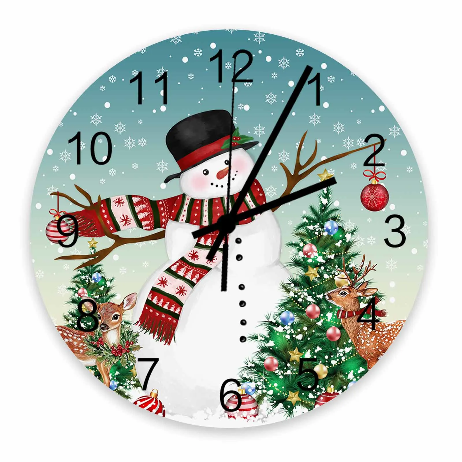 Snowman Christmas Tree Deer Christmas Ball Wall Clock Large Modern Kitchen Dinning Round Wall Clocks Bedroom Silent Hanging Watc