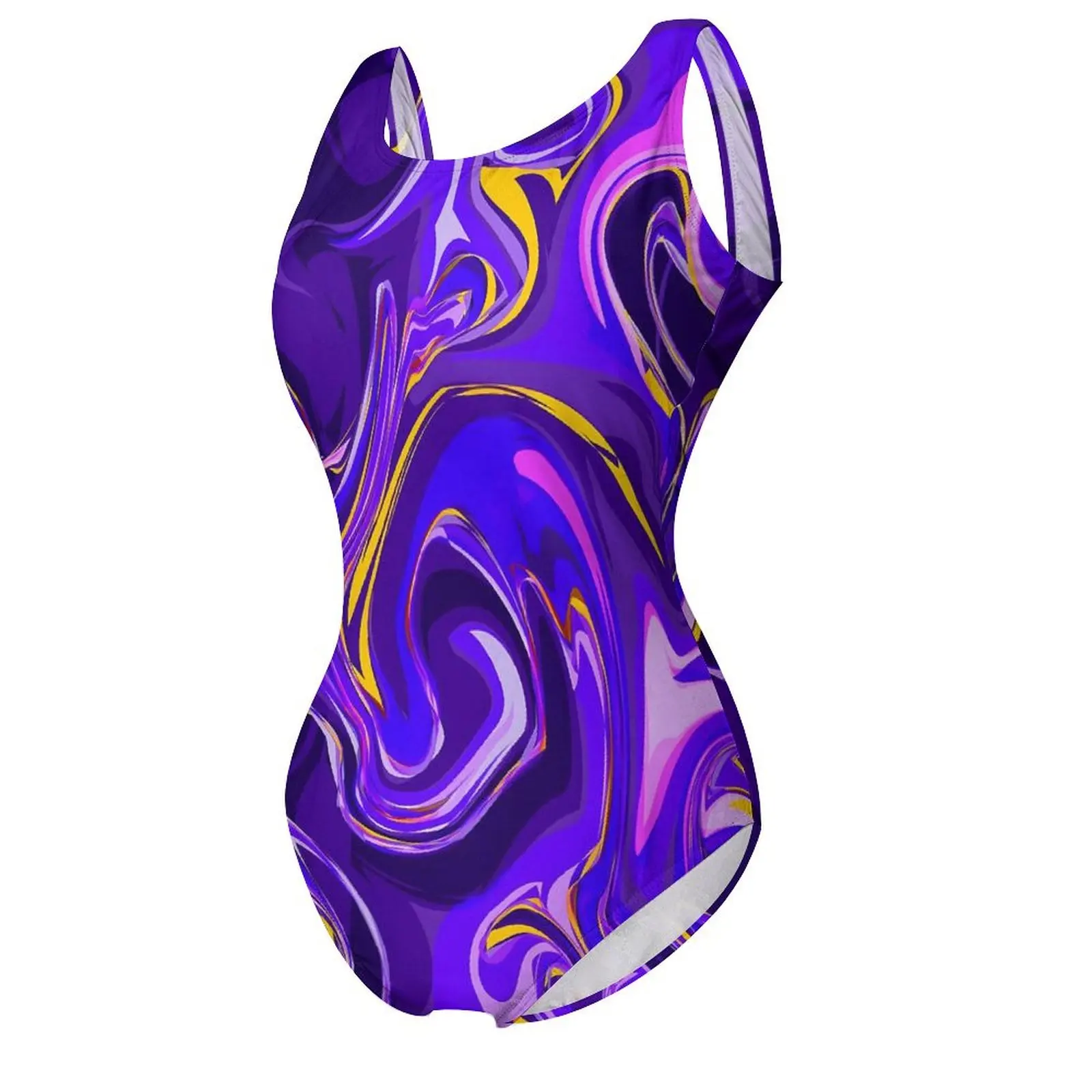 Purple Marble Swimsuit Sexy Liquid Design Female Swimwear One Piece Sweet Bodysuit Holiday Rave Push Up Halter Bathing Suits