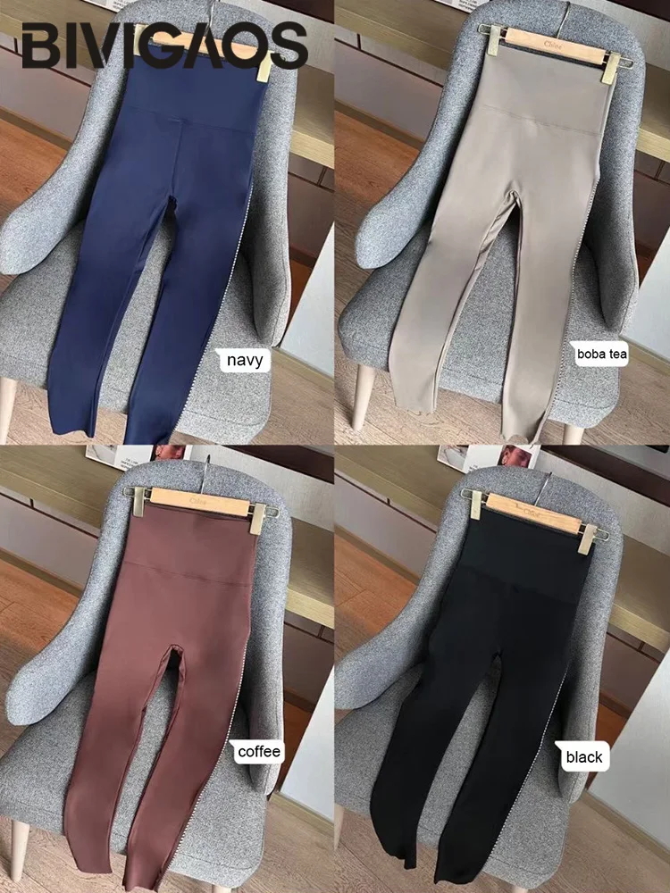 BIVIGAOS-mallas ajustadas de cintura alta para mujer, Leggings elásticos de piel de tiburón, para Fitness, deporte, correr por la noche, 2024