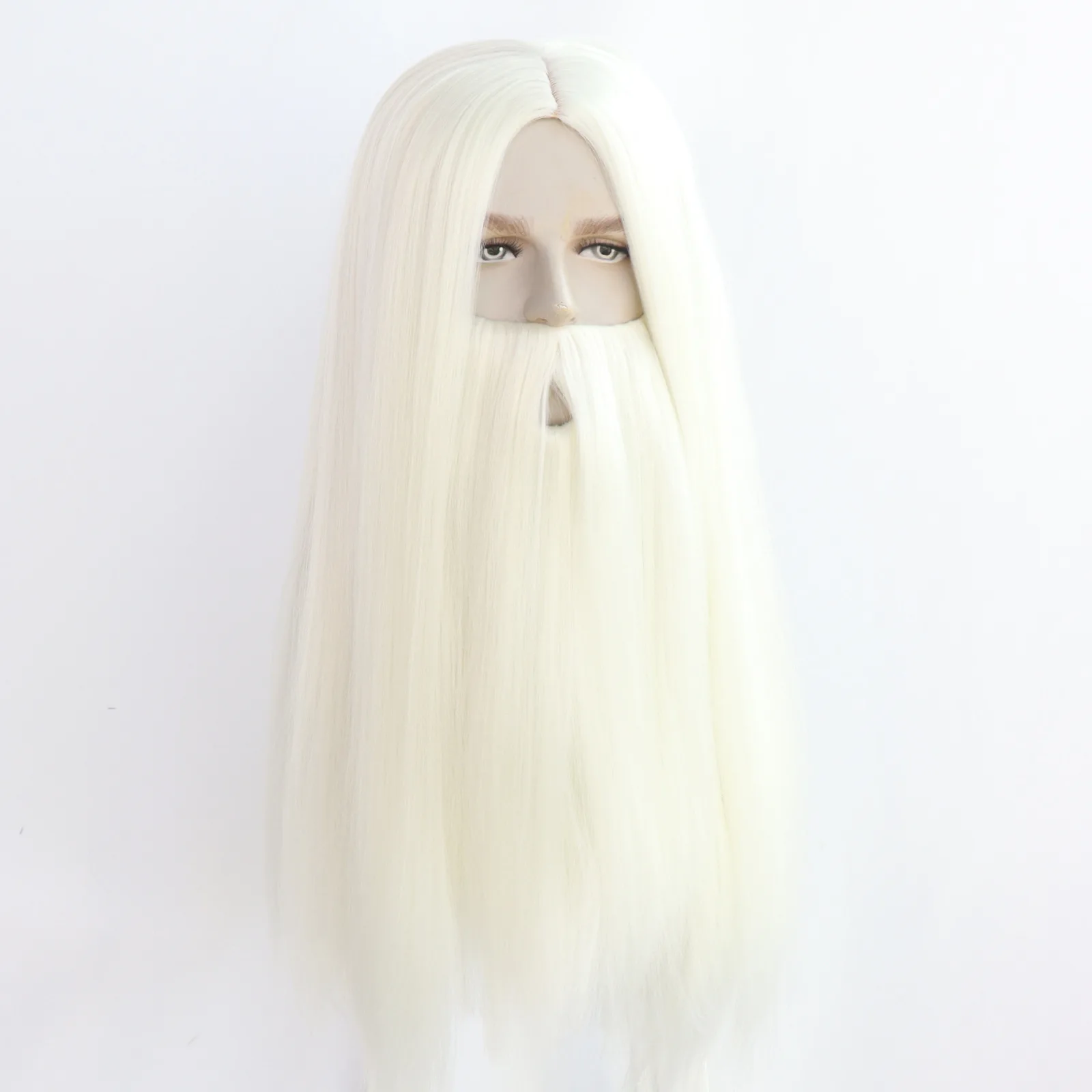 Men Wizard Wig With Beard Cosplay Man Gandalf Role Play Costumes Halloween Party Wigs + Wig Cap