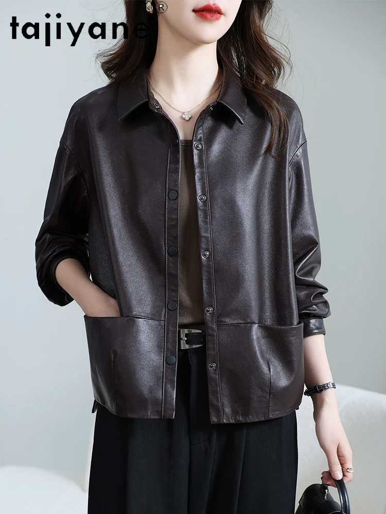 TAJIYANE 100% Skóra Owcza Najwyższej Jakości Luksusowa Kurtka Skórzana Damska Krótka Kurtka z Prawdziwej Skóry Jesień 2025 Odzież Damska
