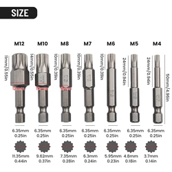 7pcs 50mm Torx Screwdriver Bit 6.35mm Hex Shank Magnetic-M-12 12 Point Screwdriver Bits  Drive Socket Adapter Hand Tools