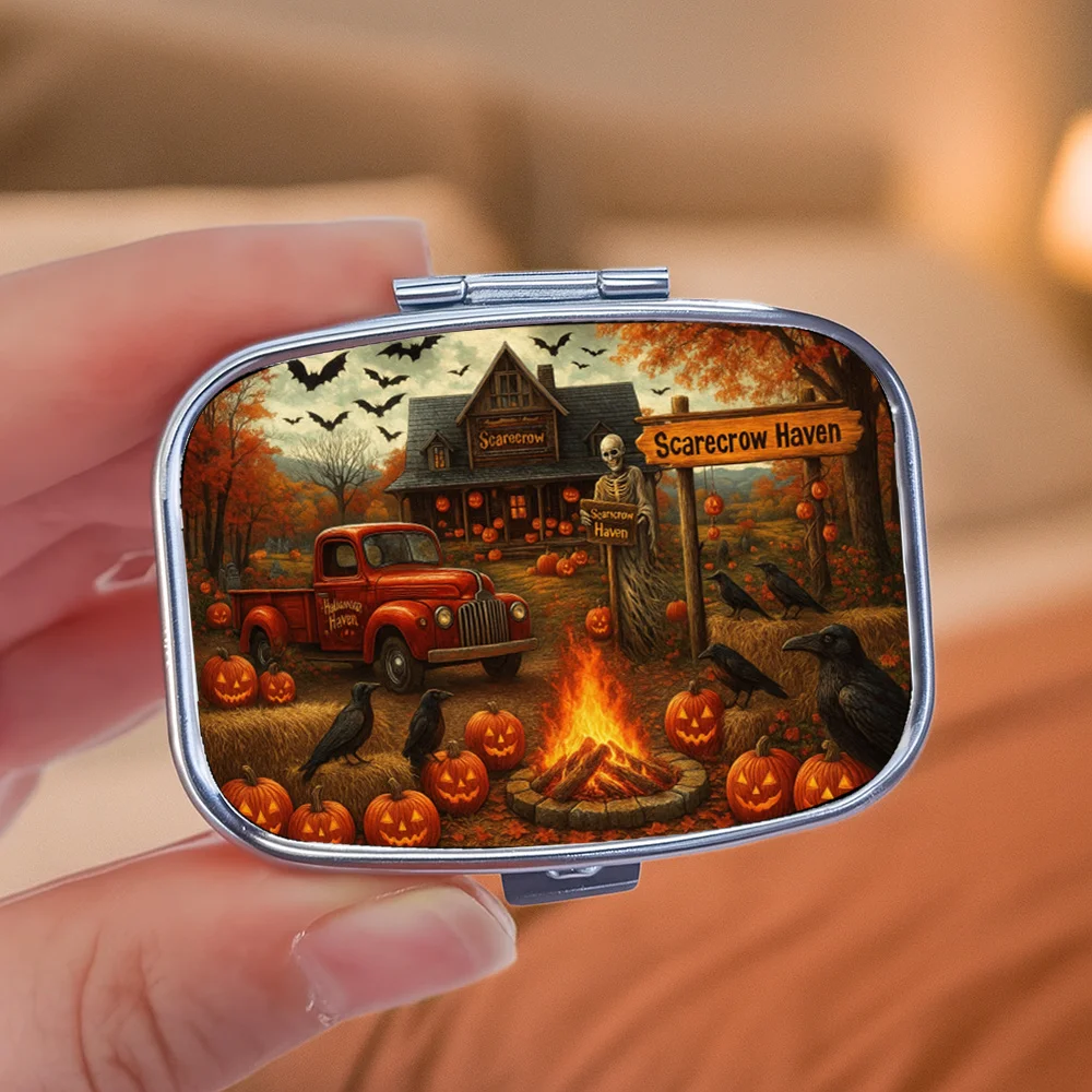 7-Day Halloween Pill Box with Bat, Pumpkin, Witch, and Haunted House Designs - Horror-Themed Medicine Organizer with Transparent Lid, Suitable for Daily Pill Storage for Travel and Home Use, Compact and Portable, Can Be Used Seasonally or Year-Round - Ideal Gift for Adults and Teenagers (a Must-Have for Halloween Parties) - Cute 7-Day Pill Box with Ghost House and Jack-O'-Lantern Designs, Easy to Open and Close, Convenient for Daily Medication Management