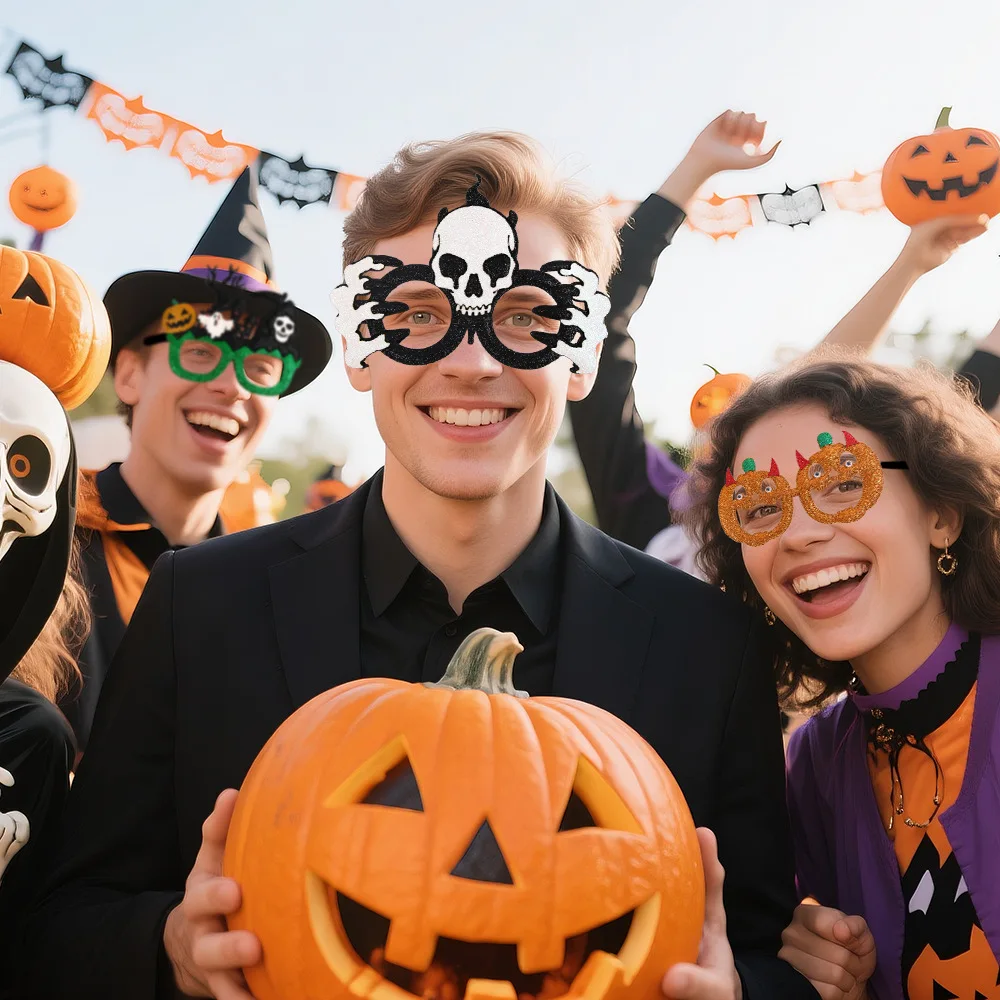 نظارات الهالوين على شكل يقطين لتزيين الصور دعائم حفلات مهرجان الأشباح للأطفال فستان رعب على شكل جمجمة الخفافيش للهالوين #2